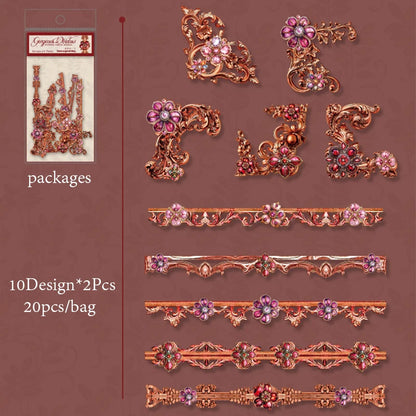 6Style 20Pcs/bag Baroque Style Edge Stickers Creative Materials DIY Handbook Scrapbook Photo Frame Calendar