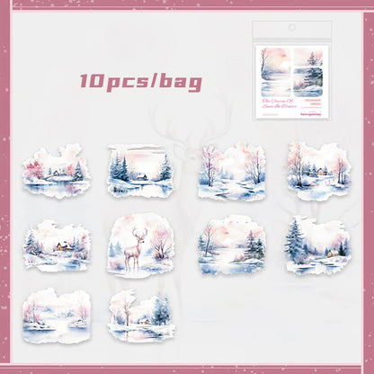 Mr. Paper 6Style 10Pcs/bag Winter Landscape Theme Large Size PET Stickers DIY Handbook Scrapbook Photo Frame Calendar Decoration