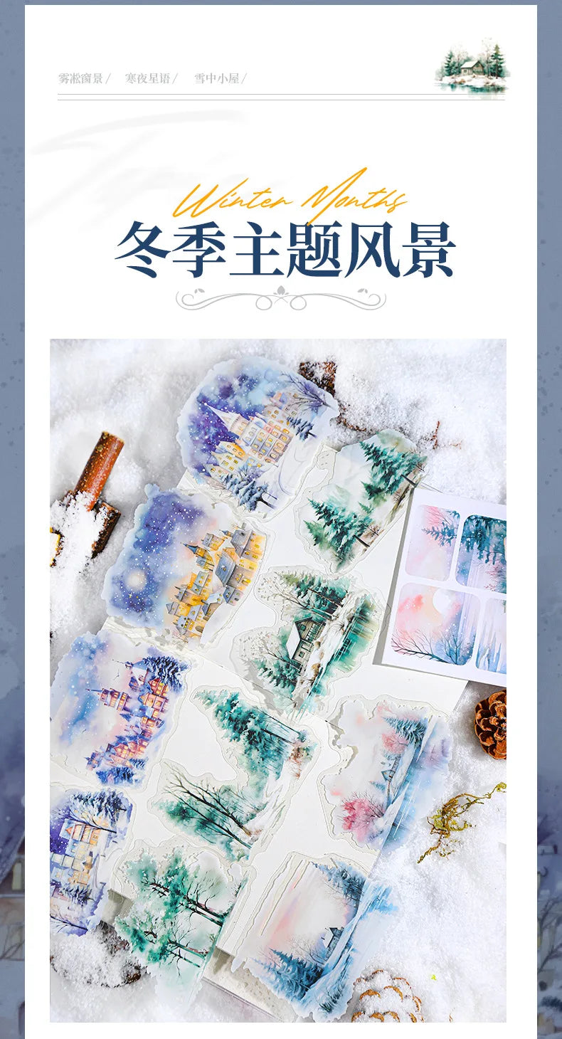 Mr. Paper, 10pcs/pack, Winter Landscape Large-sized PET Stickers, Decorative Collage Scrapbook, Photo Frame, Phone Case,notebook