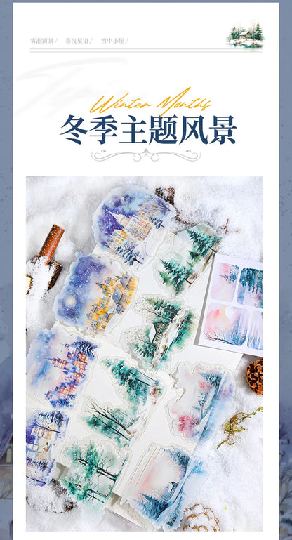 Mr. Paper, 10pcs/pack, Winter Landscape Large-sized PET Stickers, Decorative Collage Scrapbook, Photo Frame, Phone Case,notebook