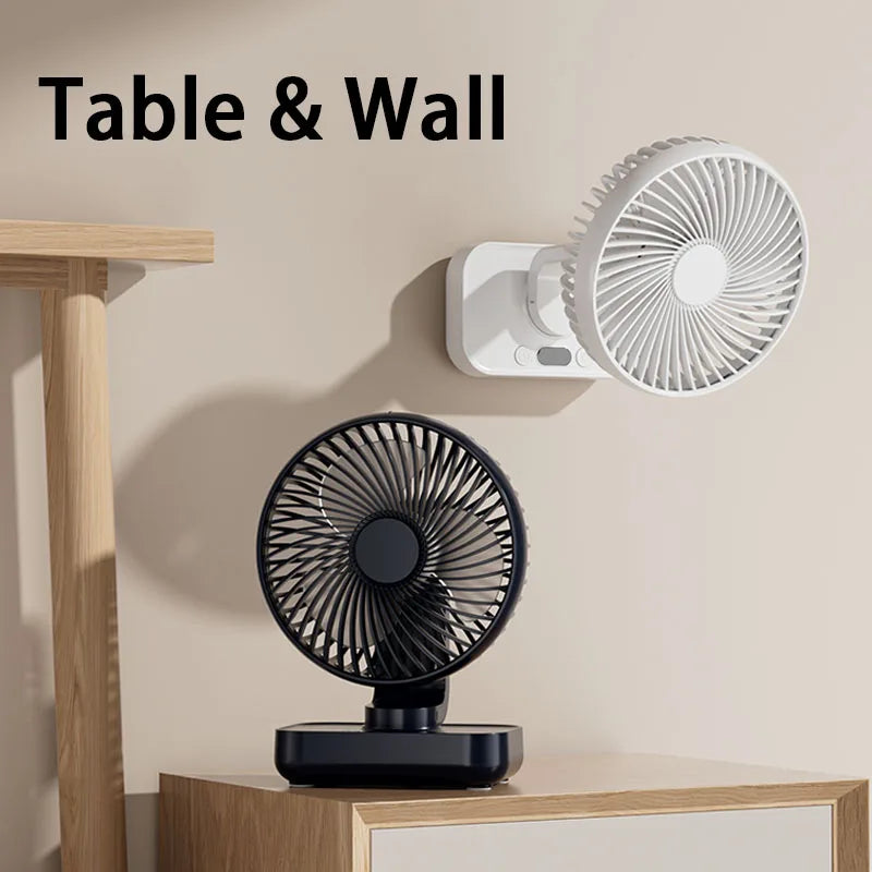 Portable Table Fan Type-c Rechargeable 4 Speeds Desk USB Cooling Fan Wireless Oscillating Wall Hanging Fan 90° Degrees Adjust