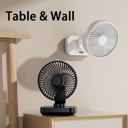 Portable Table Fan Type-c Rechargeable 4 Speeds Desk USB Cooling Fan Wireless Oscillating Wall Hanging Fan 90° Degrees Adjust