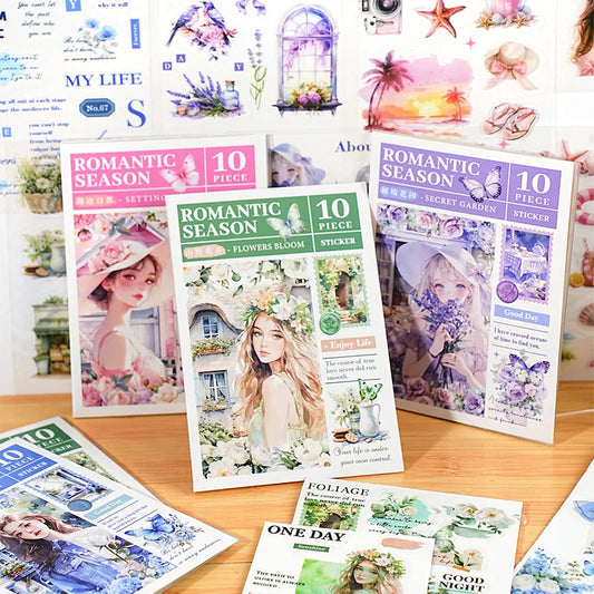 Mr. Paper, Romantic Floral Character Stickers, Scrapbook, Photo Frame, Hang Tag, Diary Decoration Stickers, 10 Sheets/pack