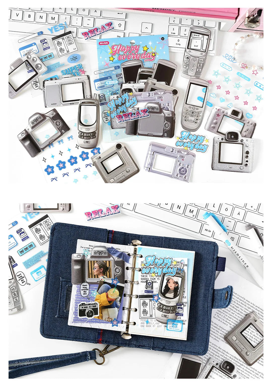 15Pcs/lot Y2K Cute Retro Paper Card Stickers Material Pack Decorative Journal Scrapbooking DIY Photo Frame Collage
