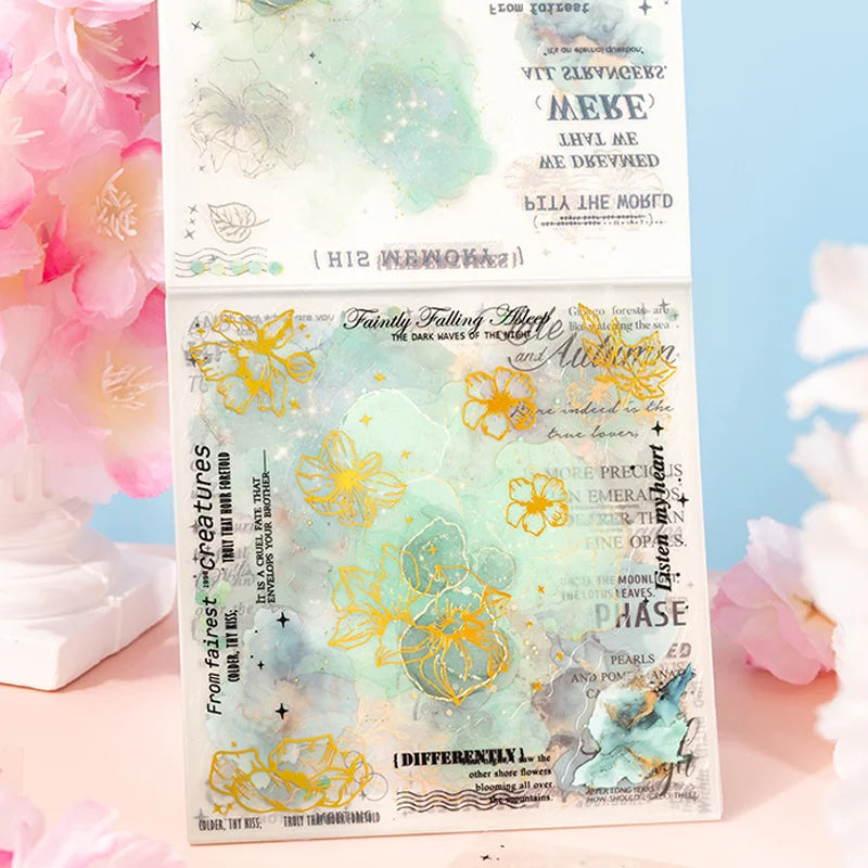 Mr Paper 20Pcs/bag Flower Watercolour Dyeing Foil Stamping Die-cut Sticker Book DIY Handbook Photo Frame Album Calendar