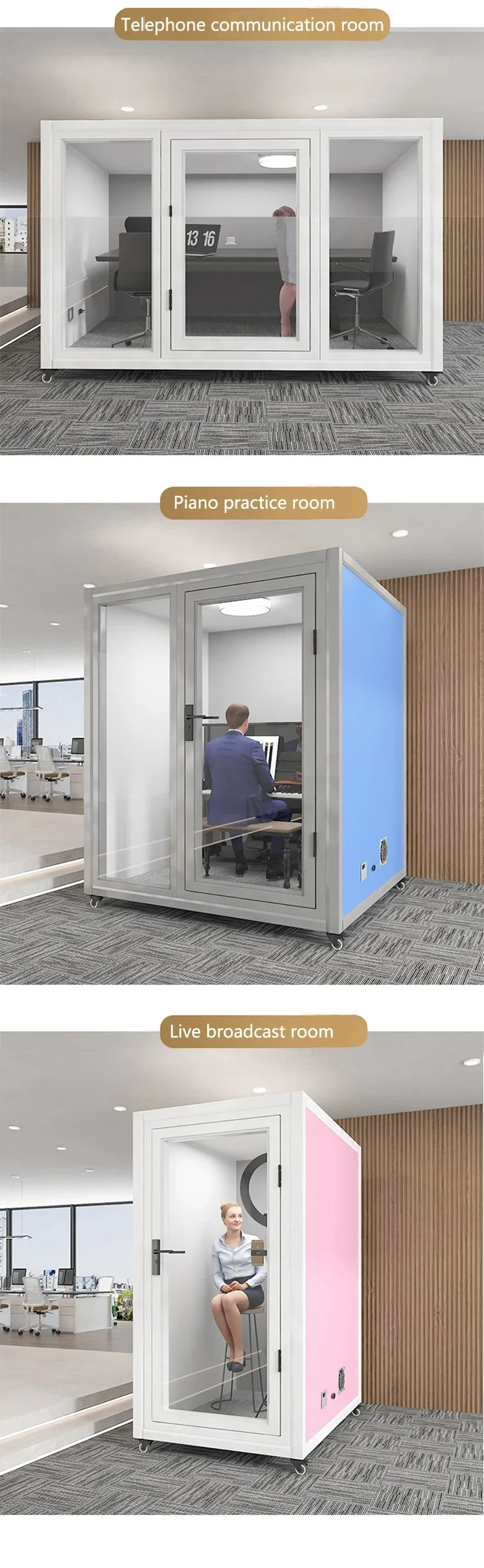 Portable Soundproof Office Cabin, Mobile Office, Soundproof Reading Room, with Ventilation System, Suitable for Indoor Use