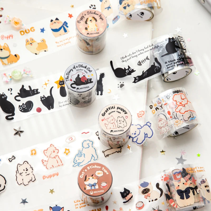 Mr Paper 2rolls/bag kawaii cat and dog diary series tape cute style handbook tape DIY diary photo frame phone case
