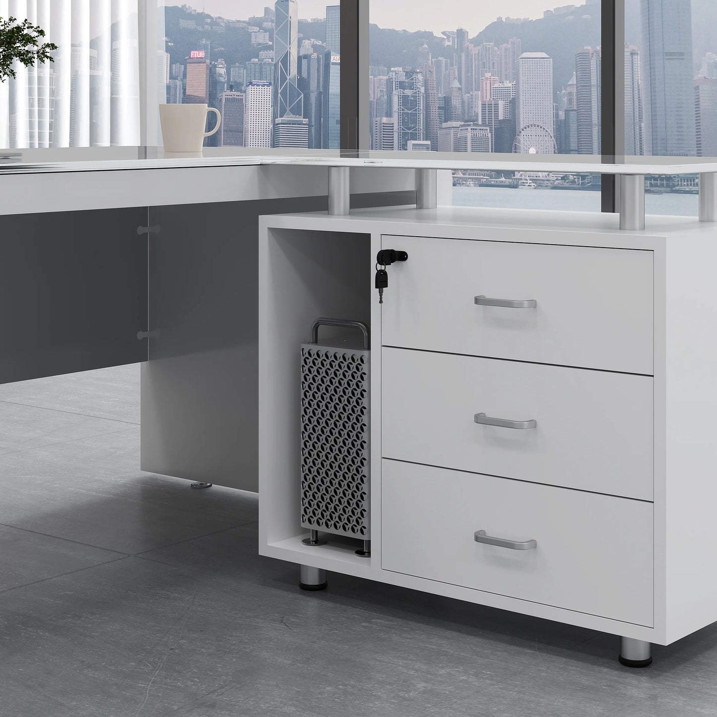 L Shaped White Office Desk Modern Luxury Home Office Workstation Furniture Large Spacious Desktop With Drawers Computer Desk  bo