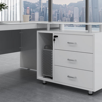 L Shaped White Office Desk Modern Luxury Home Office Workstation Furniture Large Spacious Desktop With Drawers Computer Desk  bo