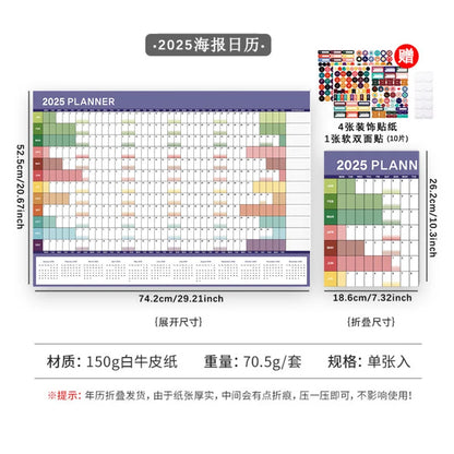 New 2025 English Wall Calendar Single Sheet Annual Wall Hanging Calendar Blank Gird Memo Daily Planner Simple Room Decoration
