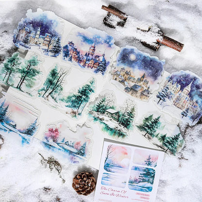 Mr. Paper, 10pcs/pack, Winter Landscape Large-sized PET Stickers, Decorative Collage Scrapbook, Photo Frame, Phone Case,notebook