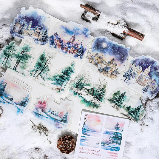 Mr. Paper, 10pcs/pack, Winter Landscape Large-sized PET Stickers, Decorative Collage Scrapbook, Photo Frame, Phone Case,notebook