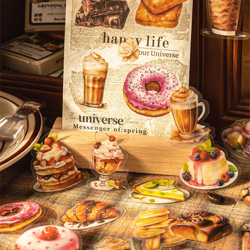 4Style 50Pcs/bag Afternoon Cafe Theme Box Set Stickers Creative Material Decoration DIY Handbook Scrapbook Photo Frame Glasses