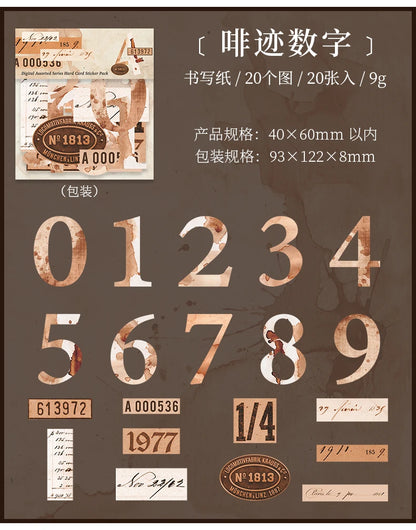 Journal GO 20pcs Creative Hard Card Vintage Numbers Stickers for Photo Frame Scrapbooking Journaling diy Retro Number Sticker
