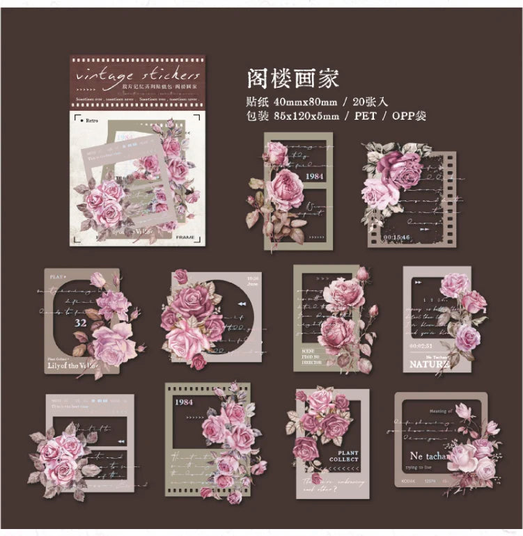 Yoofun 30pcs/lot Vintage Film Boarder Srapbooking Collage Junk Journal Decal Stickers Creative Frame Photo Frame Flower Labels