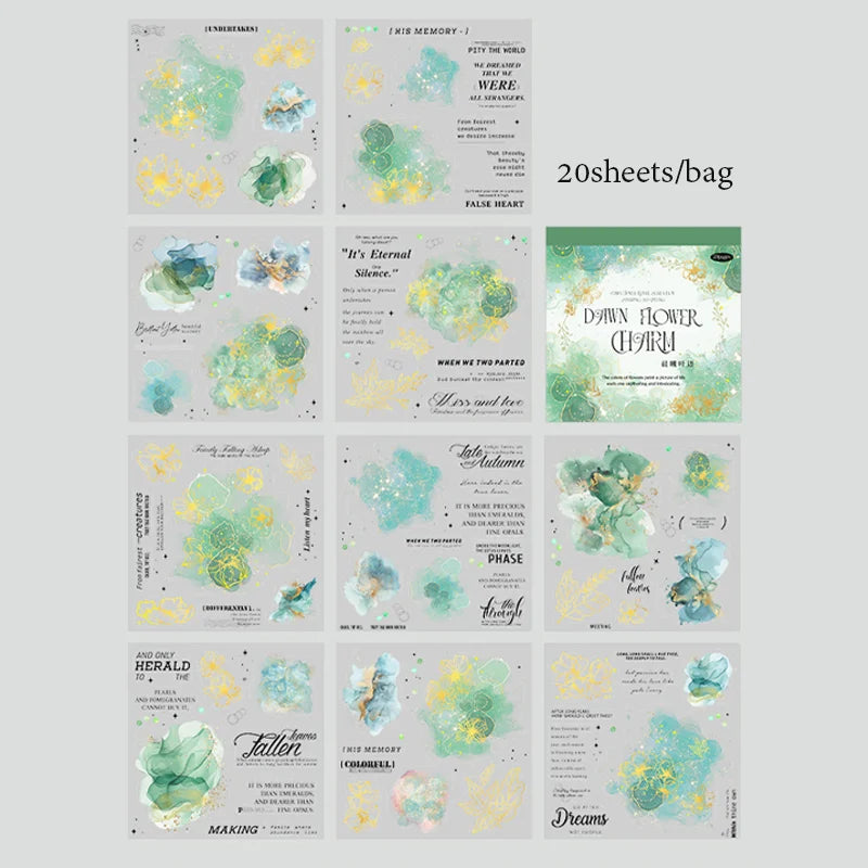 Mr Paper 20Pcs/bag Flower Watercolour Dyeing Foil Stamping Die-cut Sticker Book DIY Handbook Photo Frame Album Calendar