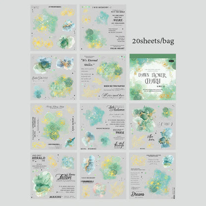 Mr Paper 20Pcs/bag Flower Watercolour Dyeing Foil Stamping Die-cut Sticker Book DIY Handbook Photo Frame Album Calendar